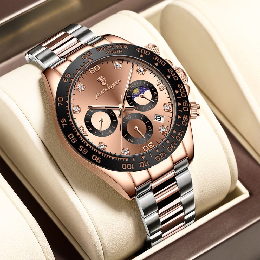 POEDAGAR Quarzuhr Poedagar 629 Luxus Chronograph Uhr mit Glitzerstein-Zifferblatt