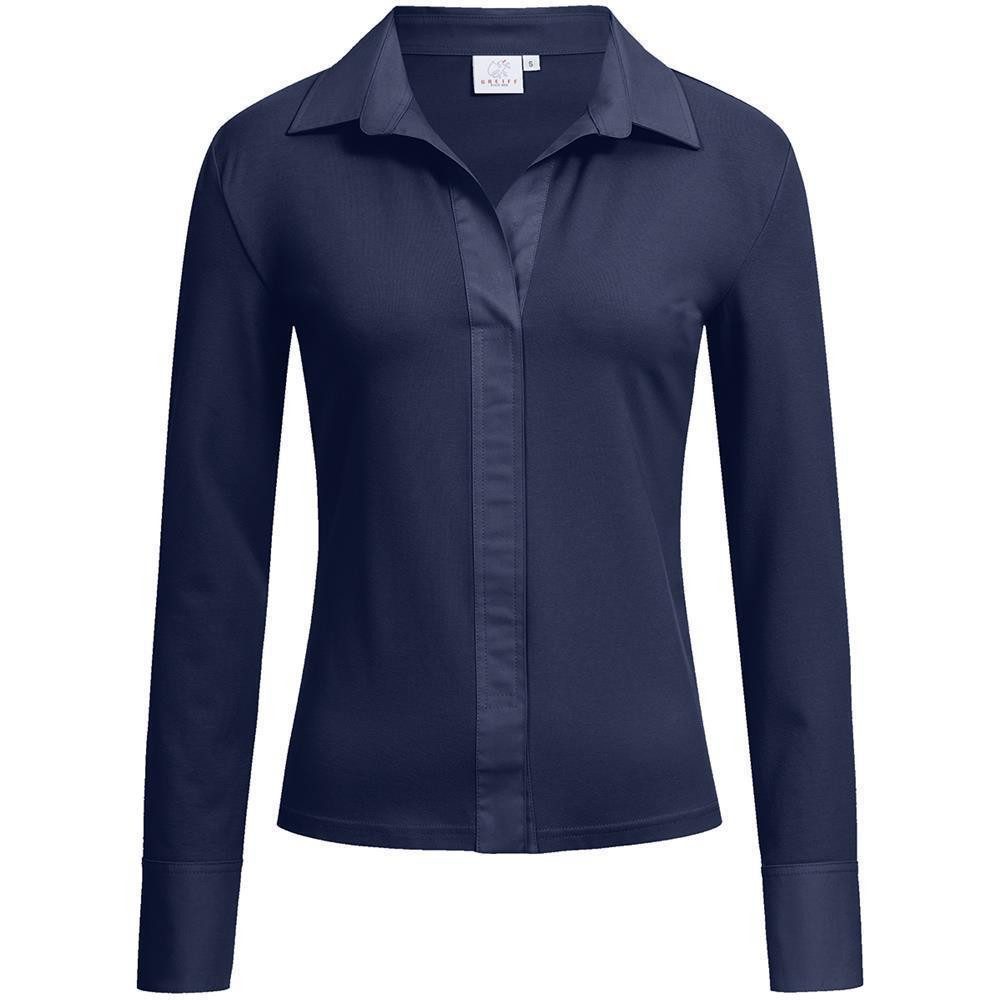 Shirtbluse Greiff SHIRTS Damen Shirtbluse Lang Kragen V-Neck Regular Marine
