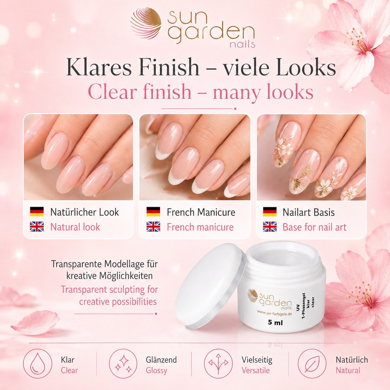 Sun Garden Nails UV-Gel 5 ml UV 1-Phasengel Allround Gel klar – Bild 3 von 5
