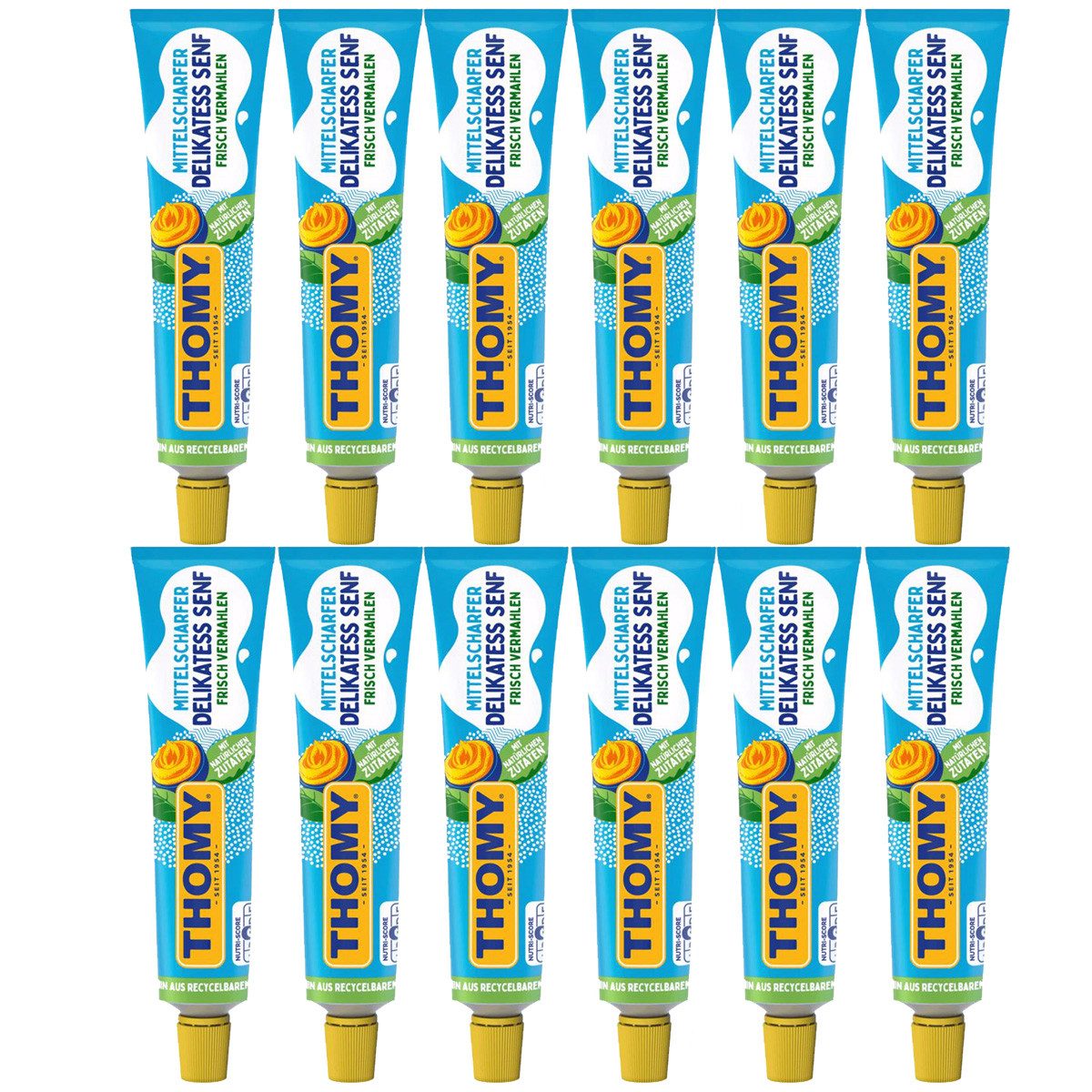 THOMY Saucen, Thomy Delikatess Senf mittelscharf pikant gewürzt Tube 200ml 12er Pack