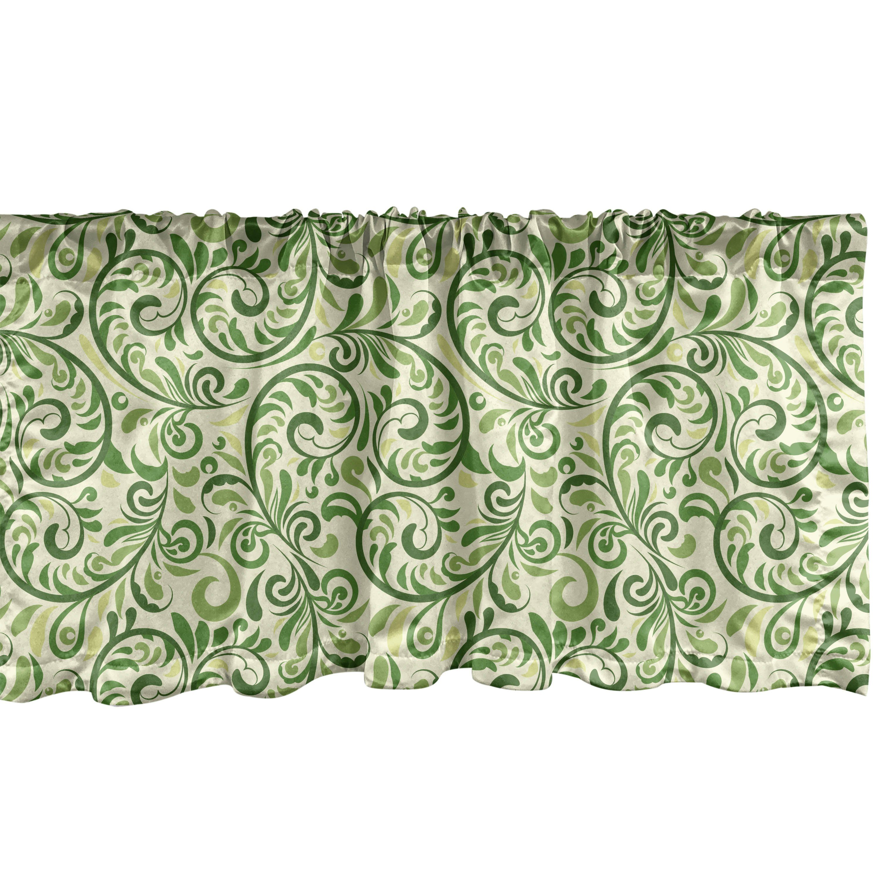 Scheibengardine Vorhang mit Dekor Volant Grün Damast Aufwändiger Küche Abakuhaus, Stangentasche, Blatt Schlafzimmer Curly Microfaser, für
