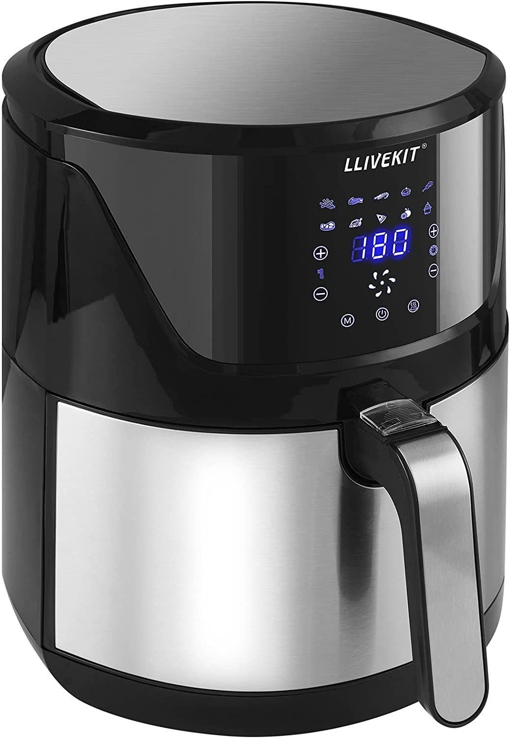 LLIVEKIT Heißluftfritteuse, 1800 W, 7L, 10 Programmen, Timer & Warmhalten