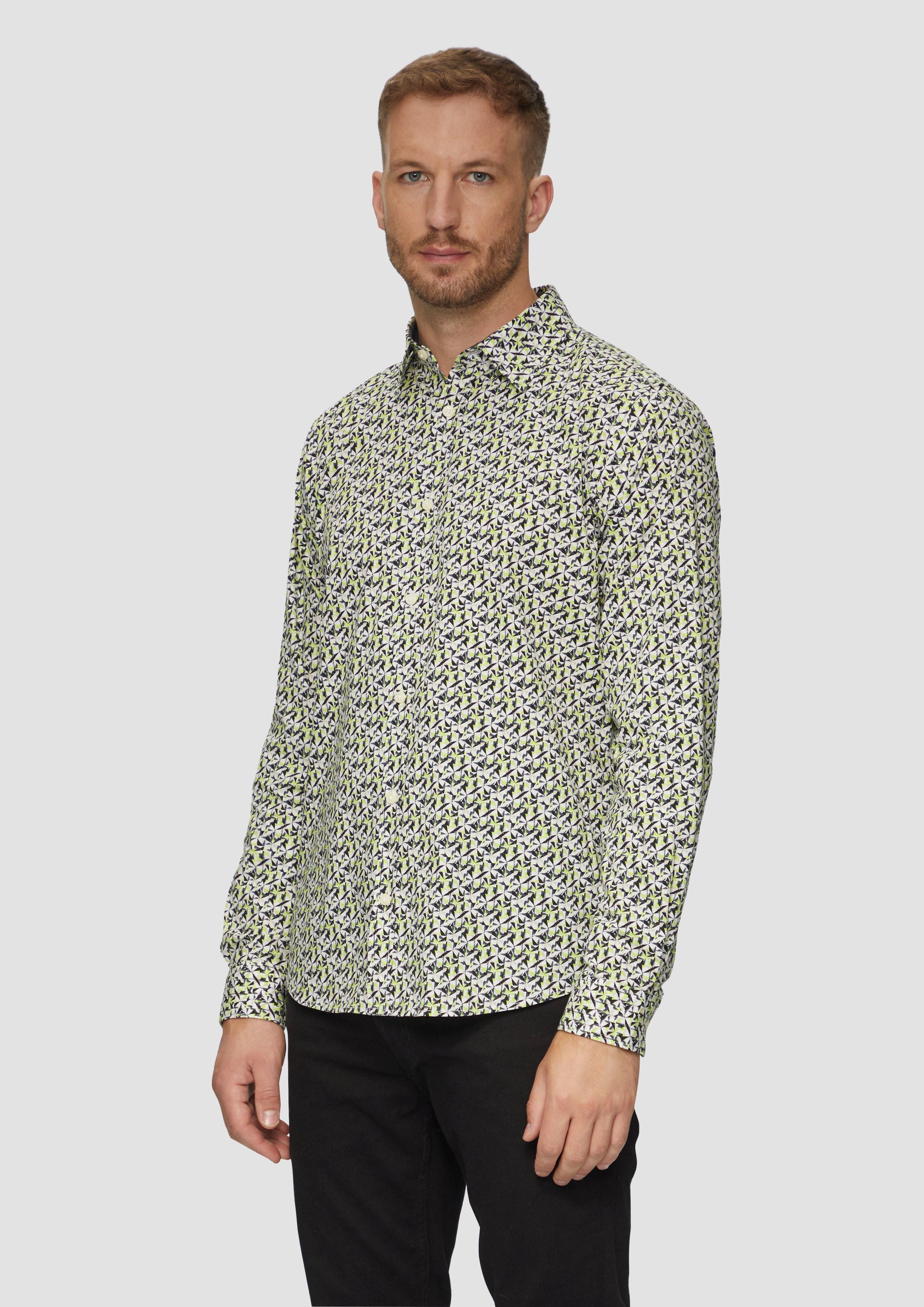 Langarmhemd Slim Fit: Popeline-Hemd mit All-over-Print