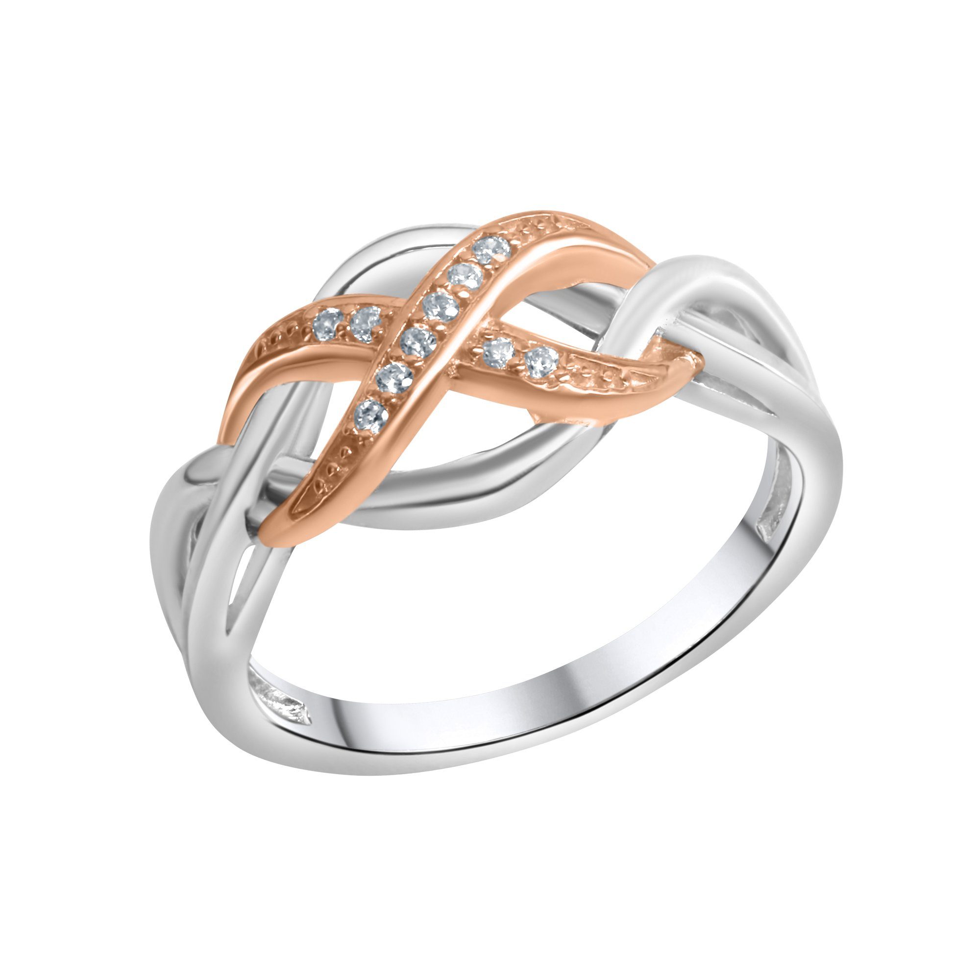 Zeeme Fingerring 925/- Sterling Silber 2-farbig Zirkonia