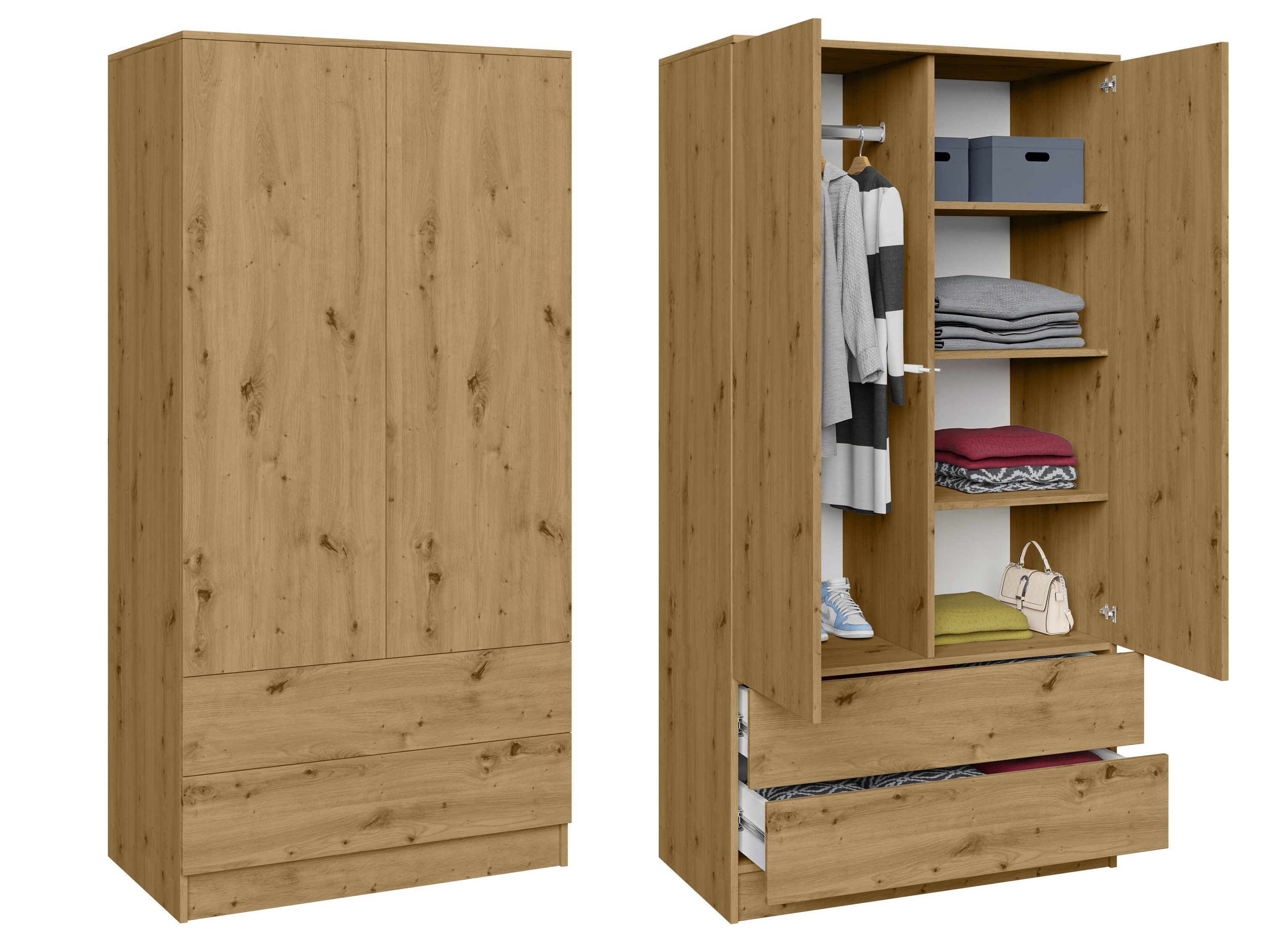 Beautysofa Kleiderschrank Zweitüriger mit Drehtürenschrank LOOK (Breite: 90 cm, Modernes TIP-ON Öffnungssystem (griffloses Öffnen möglich) Erhältlich mit oder ohne Schubladen