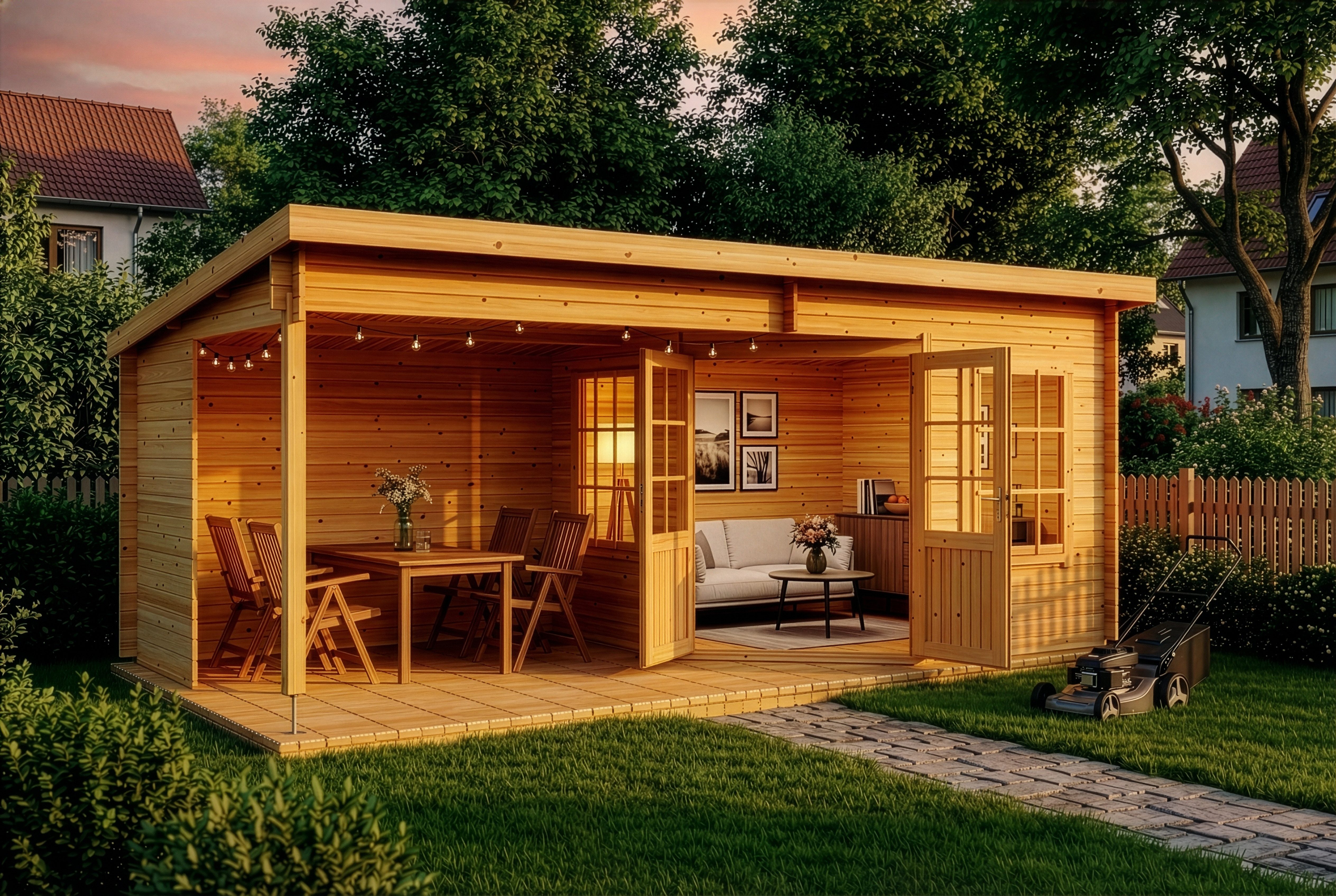 Alpholz Gartenhaus Holz Carl, BxT: 598x330 cm, in Imprägniert (Pinie) mit 28mm Wandstärke
