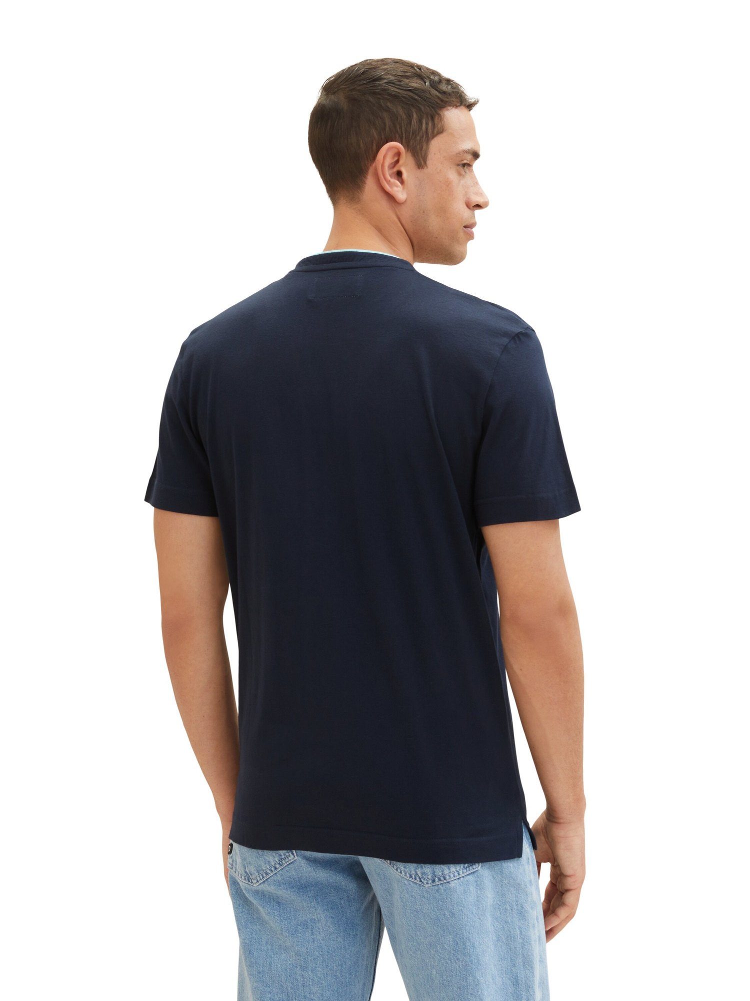 T-Shirt (1-tlg) Kurzarmshirt TAILOR TOM dunkelblau Henley Henleyshirt