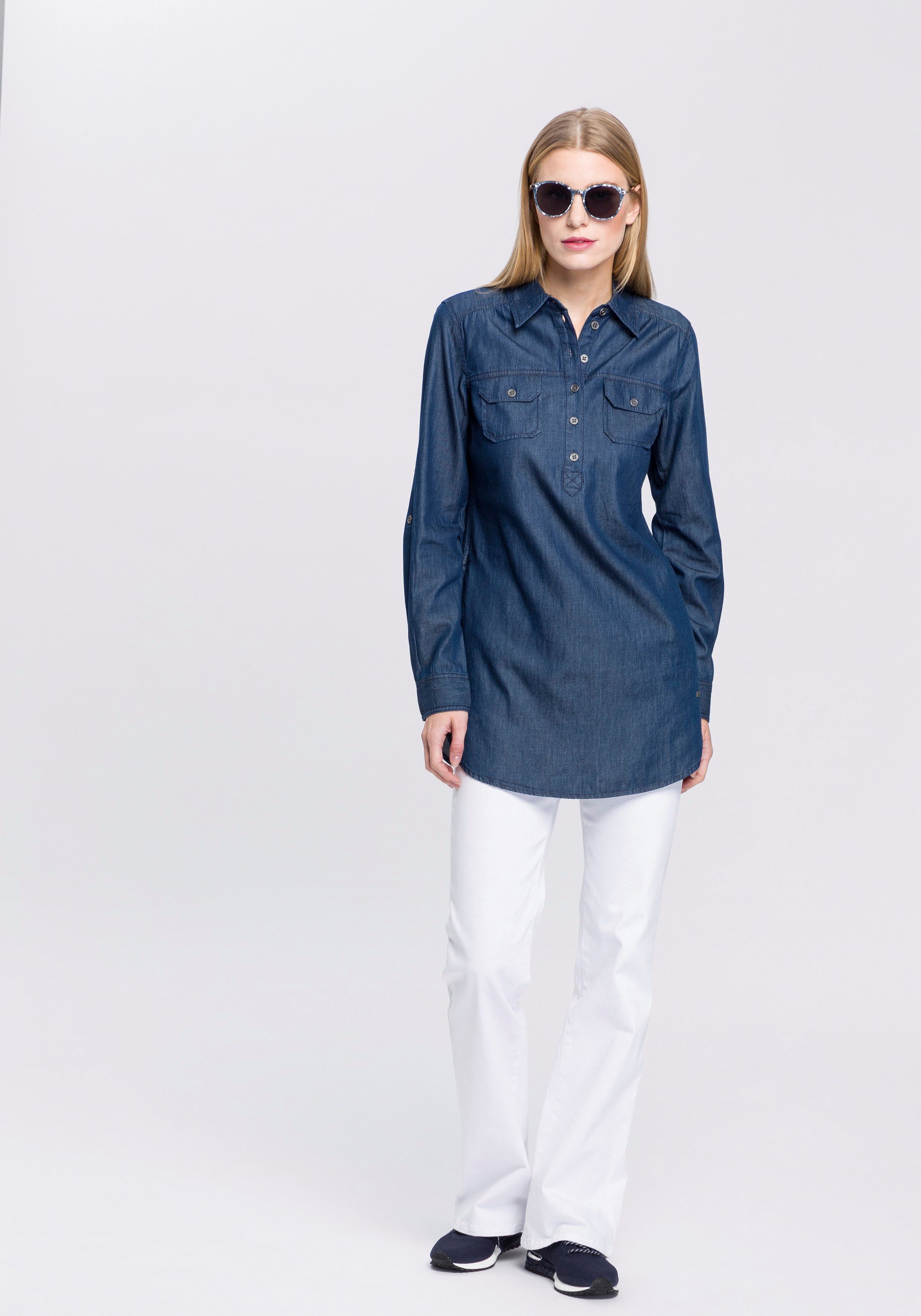 Arizona Jeansbluse Krempelärmel mit Riegel im Tunikastil