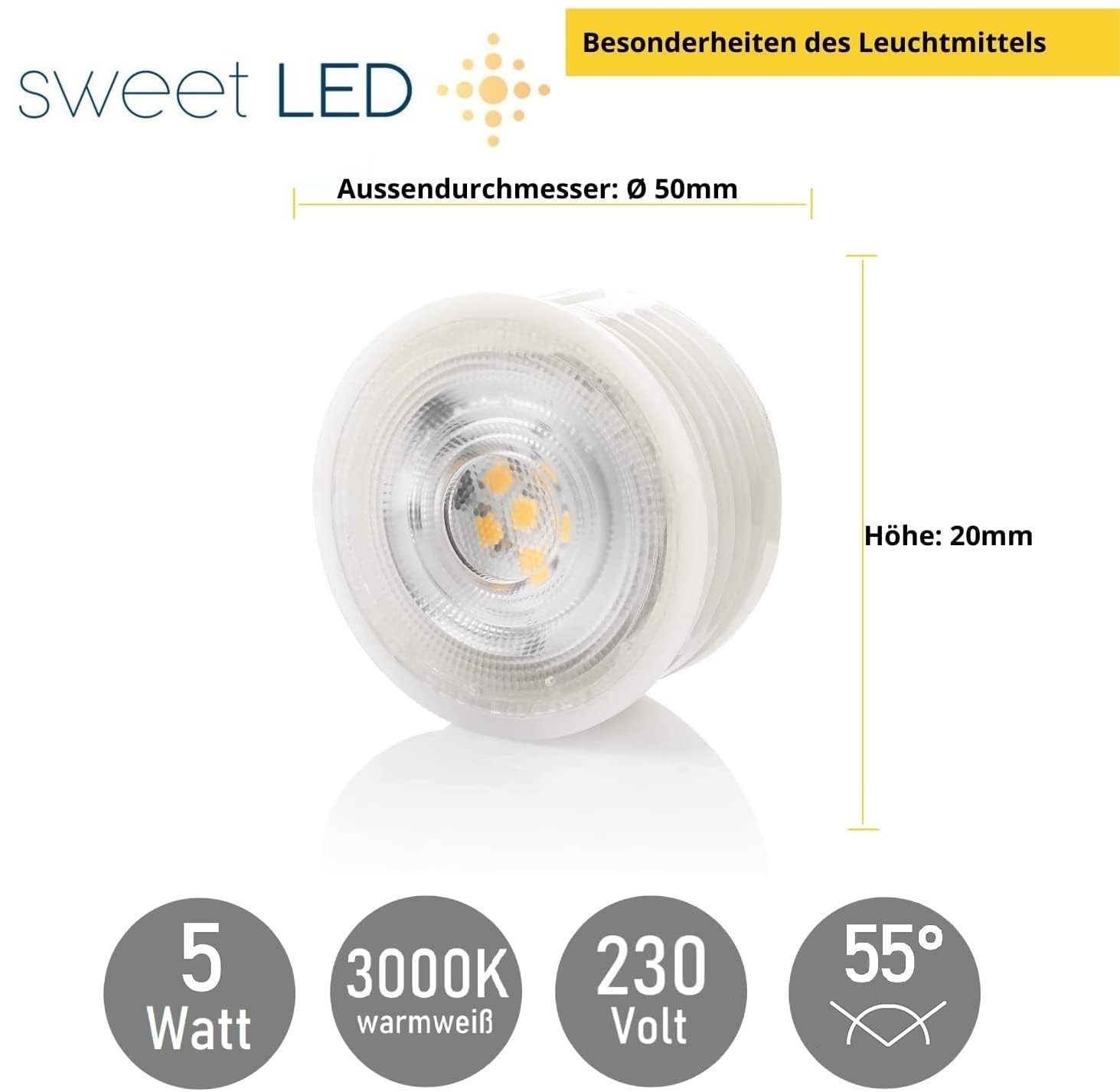 Sweet LED LED-Leuchtmittel 4er Set 5W LED Modul 320lm warmweiß flach Sparpack, LED Modul, 4 St., warmweiß