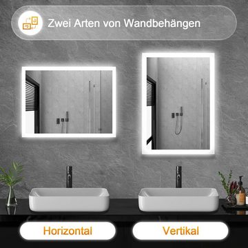 WDWRITTI Badspiegel Badezimmerspiegel Wandspiegel LED mit Beleuchtung Kaltweiß (Spiegel Bad,Lichtspiegel, 60x40/40x60cm), Wandschalter,energiesparender,IP44,2 Montagerichtungen