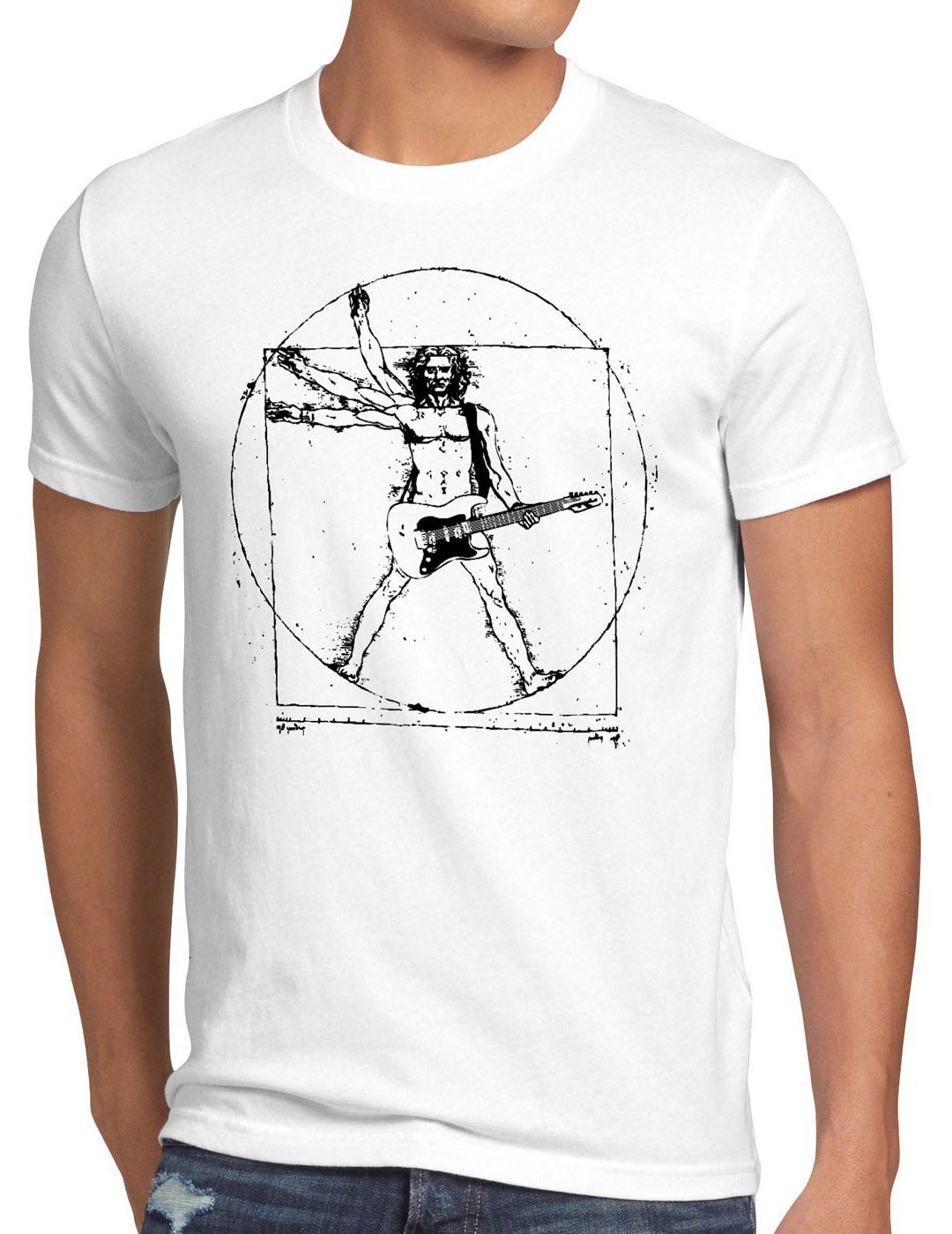 style3 Print-Shirt Herren T-Shirt Da Vinci Rock T-Shirt musik festival gitarre vinyl metal open air wacken mensch weiß