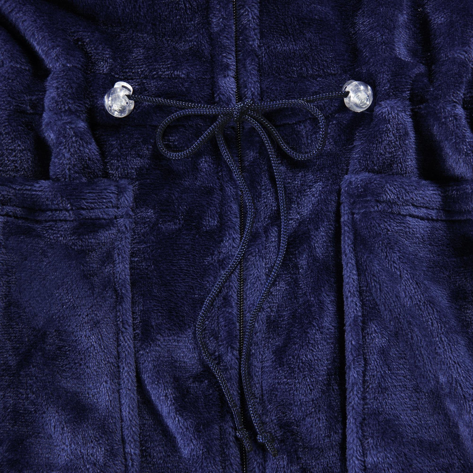 CelinaTex Bademantel Kapuze Polyester XL Flanell dunkelblau, Vital Damen Reißverschluss Hausmantel