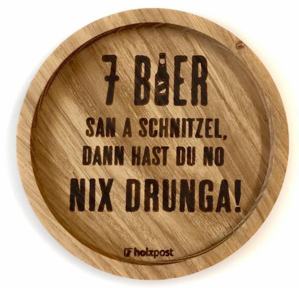 holzpost GmbH Getränkeuntersetzer 7 Bier, 1-tlg., massives Eichenholz, Runde Einkerbung
