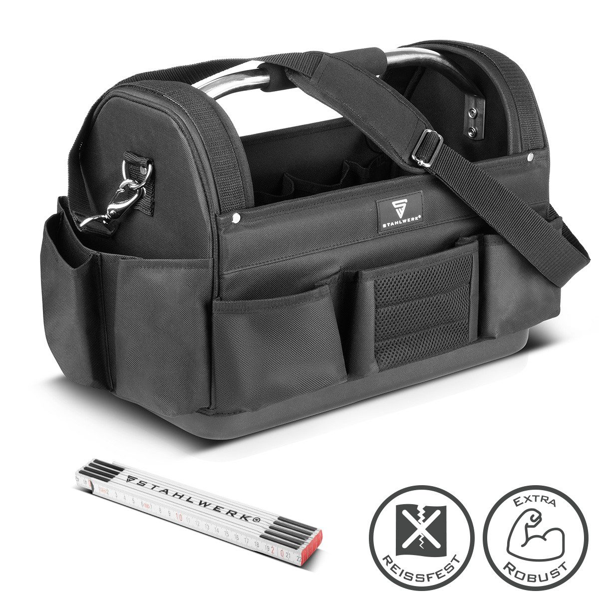 STAHLWERK Werkzeugtasche 11 Außen und 10 Innentaschen stabile XL-Montagetasche