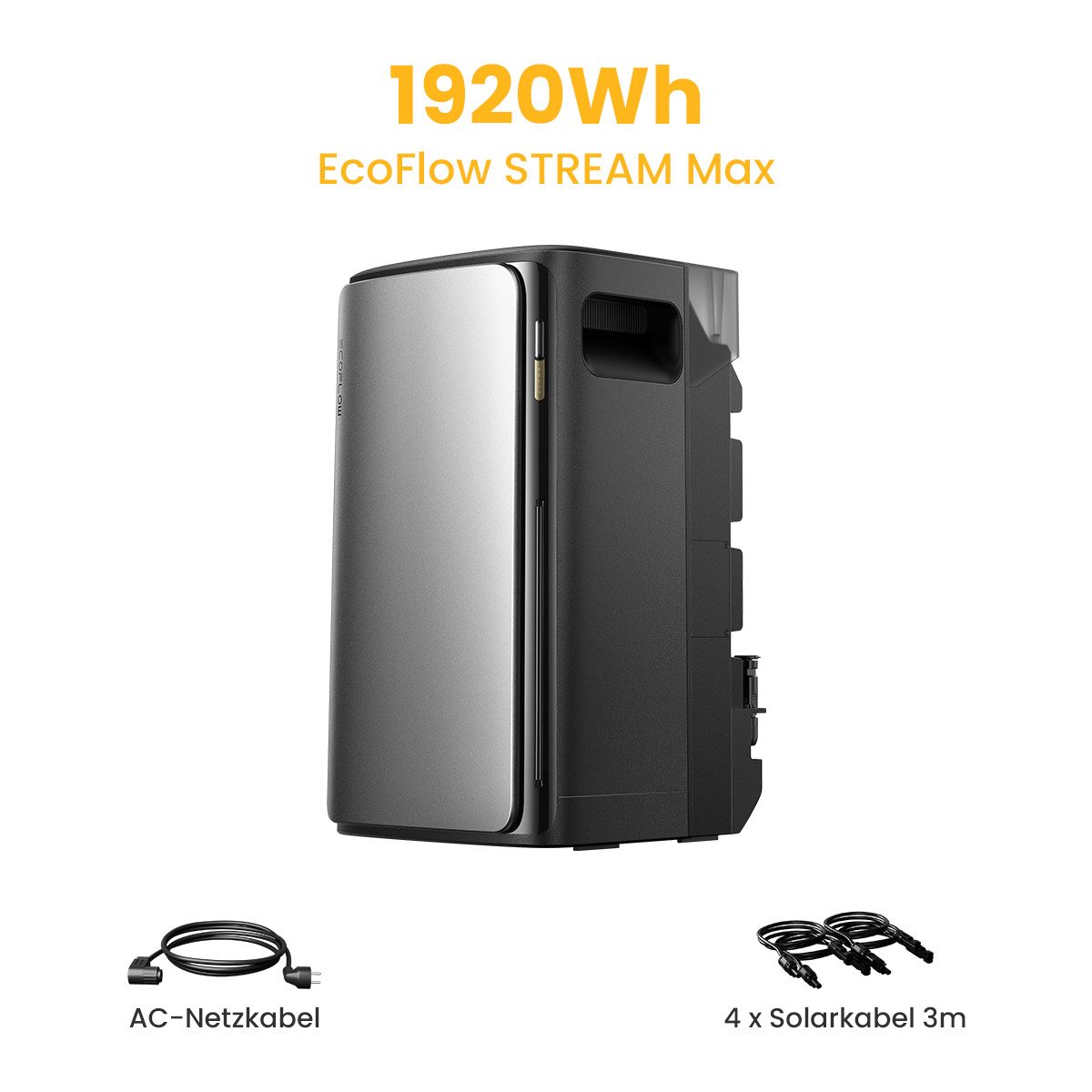 Ecoflow Balkonkraftwerk EcoFlow STREAM Max 1,92 kWh Speicher, Plug & Play Solarsystem, (LFP-Akku mit 6 000 Ladezyklen, KI-Smartsteuerung), 1800 W Solareingang (2 MPPT), 1200 W Dual AC-Anschlüsse