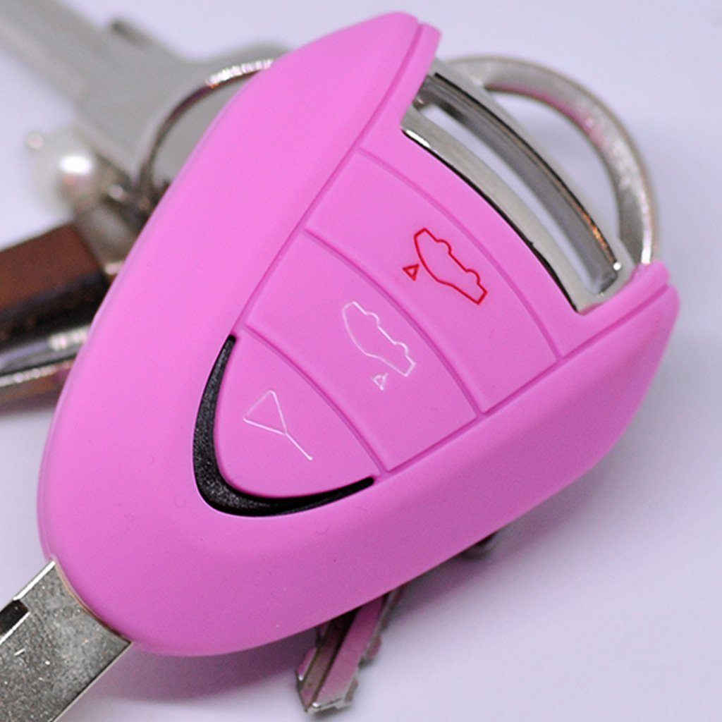 mt-key Schlüsseltasche Autoschlüssel Softcase Silikon Schutzhülle Rosa, für Porsche 911 997 987 Boxster Cayman Funkschlüssel 3 Tasten