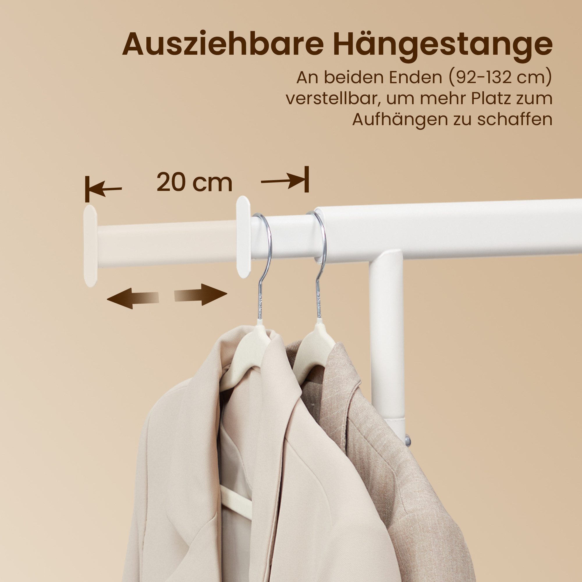 SONGMICS Kleiderständer Schwerlast-Garderobenständer ausziehbare Kleiderstange, bis 100 kg belastbar, einfache Montage, auf Rollen, transportabel – Bild 4 von 5