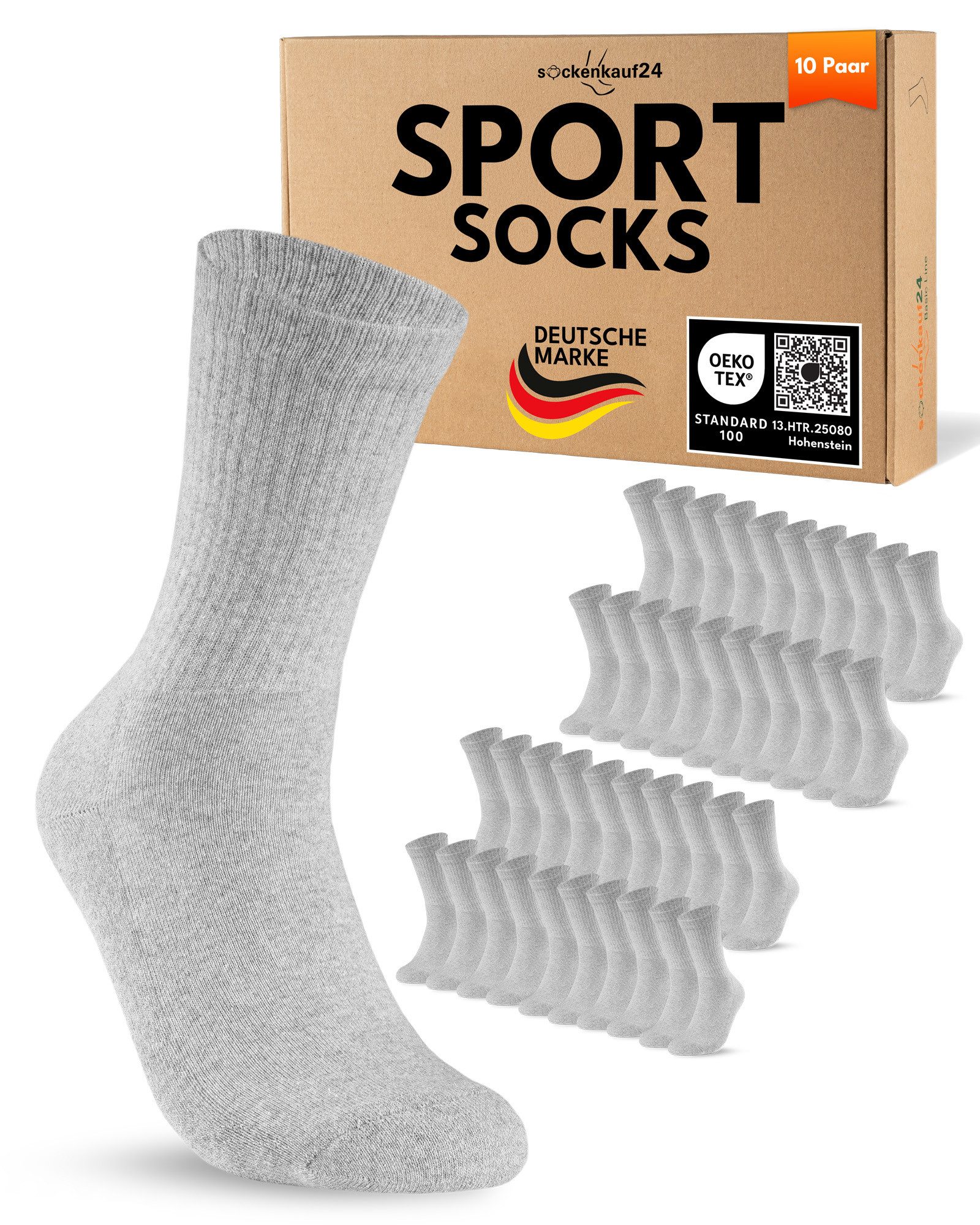 sockenkauf24 Sportsocken 10 Paar Tennissocken Damen & Herren Atmungsaktive Crew Socken (20-Paar) verstärkte Ferse & Fußspitze, gepolsterte Sohle, klimaregulierend