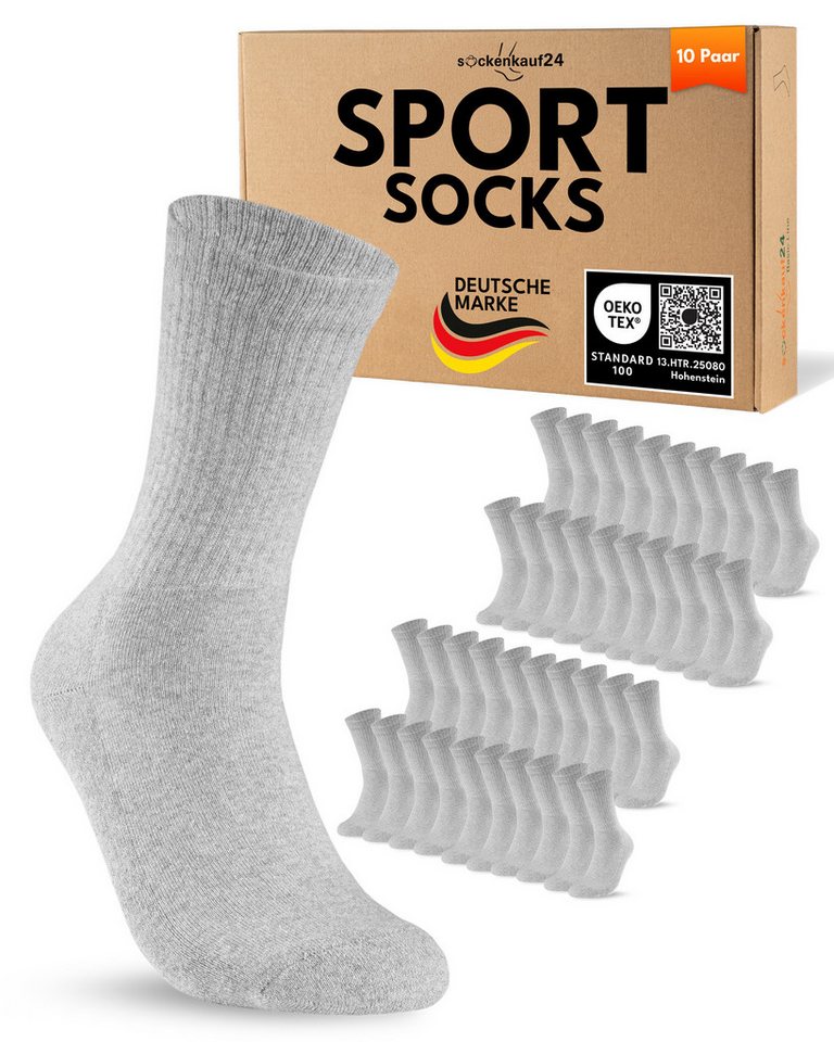 sockenkauf24 Sportsocken 10 Paar Tennissocken Damen & Herren Atmungsaktive Crew Socken (20-Paar) verstärkte Ferse & Fußspitze, gepolsterte Sohle, klimaregulierend