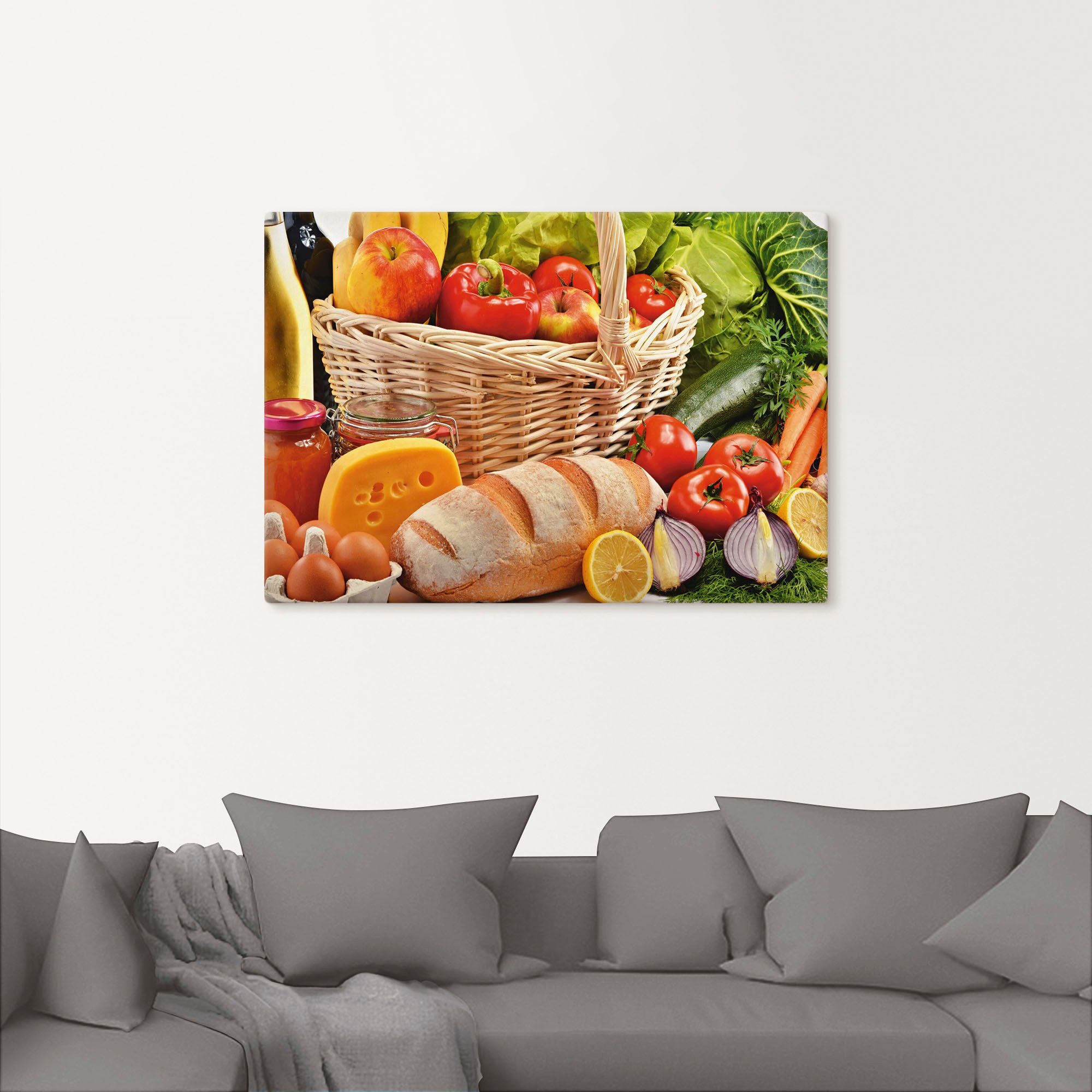 Artland Leinwandbild Gesund Leben - Obst und Gemüsekorb, Lebensmittel (1 St), auf Holzrahmen gespannt