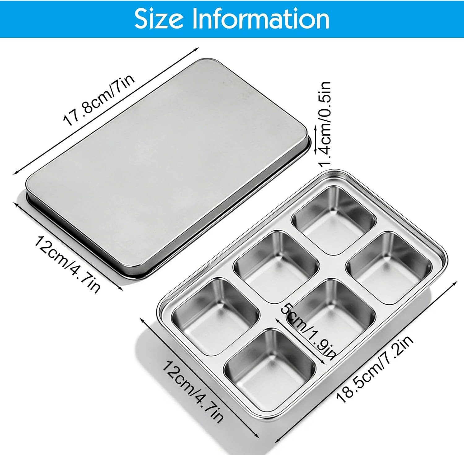 FELIXLEO Eiswürfelform 2er Pack Eiswürfelform Edelstahl 6 Fach Stapelbar Deckel Whiskey, (1-tlg)