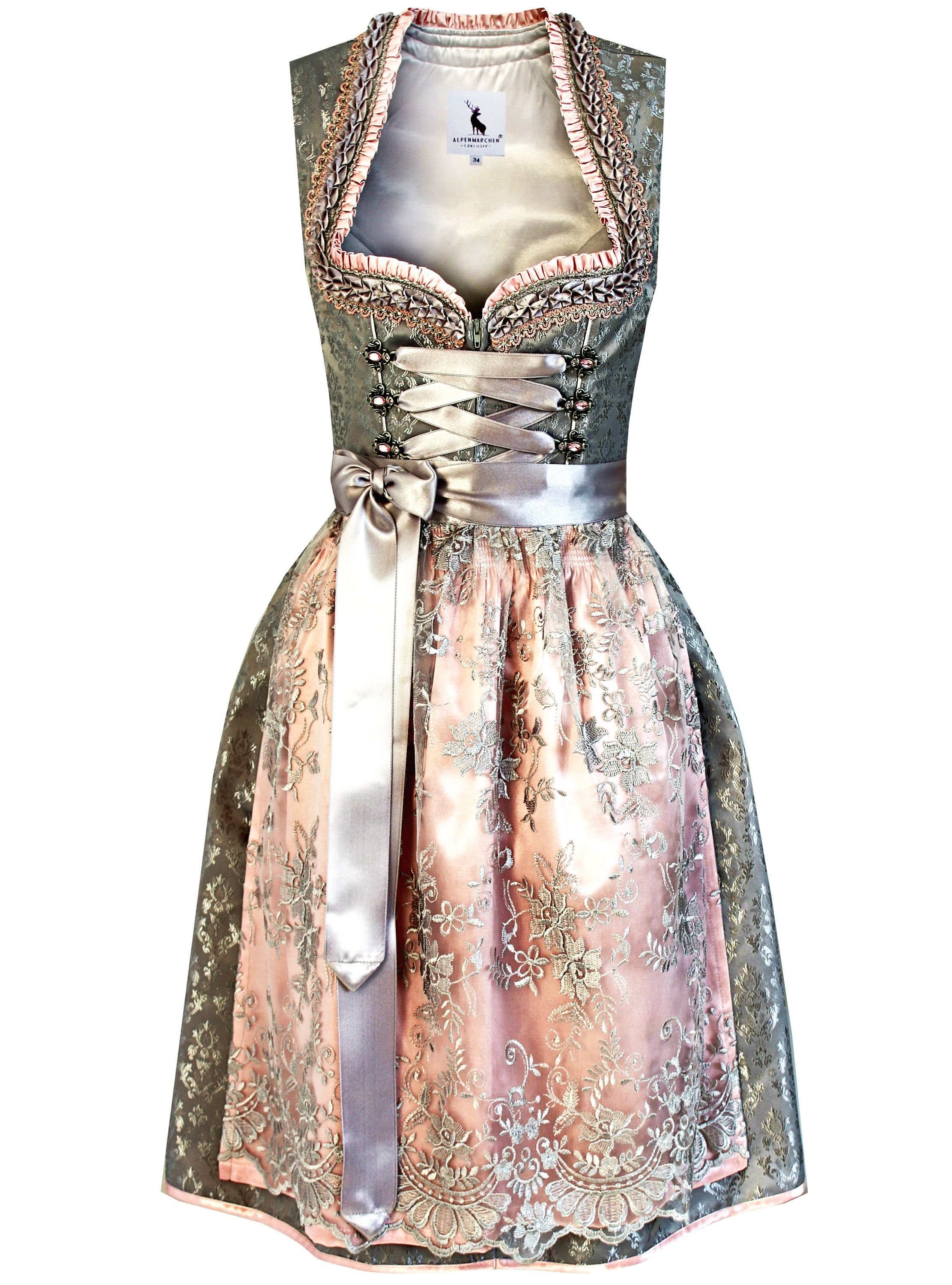 Alpenmärchen Dirndl Dirndl Magdalena in grau und rosa - ALM901 günstig online kaufen