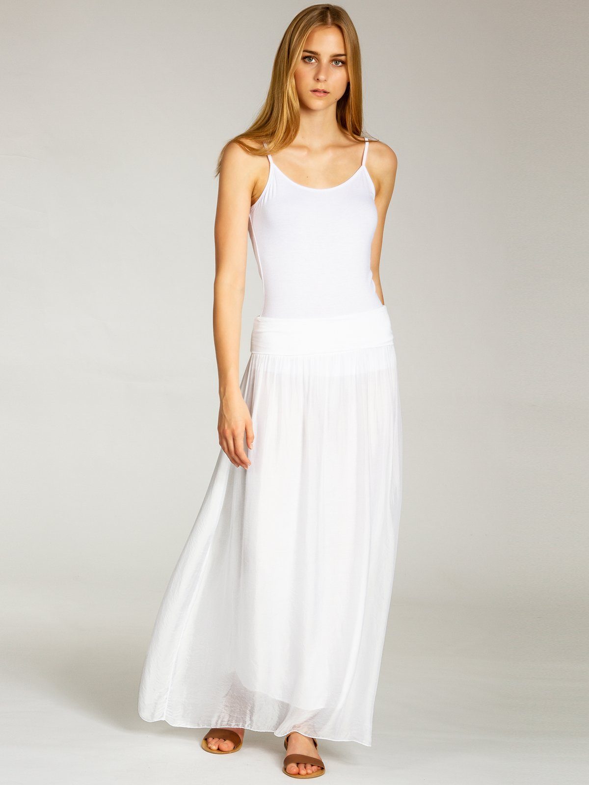 Caspar Faltenrock RO025 eleganter leichter Damen Sommer Rock mit Seidenanteil mit figurfreundlichem Stretch Bund - Made in Italy