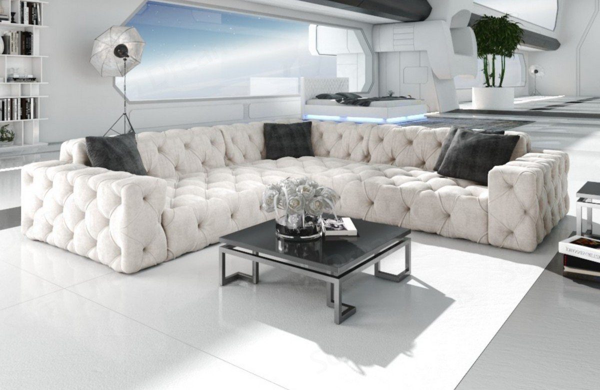 Sofa Dreams Eckcouch beige02 Samtsofa Polsterecksofa Stoff Ecksofa Loungesofa Stoffsofa, Menorca Form Sofa L