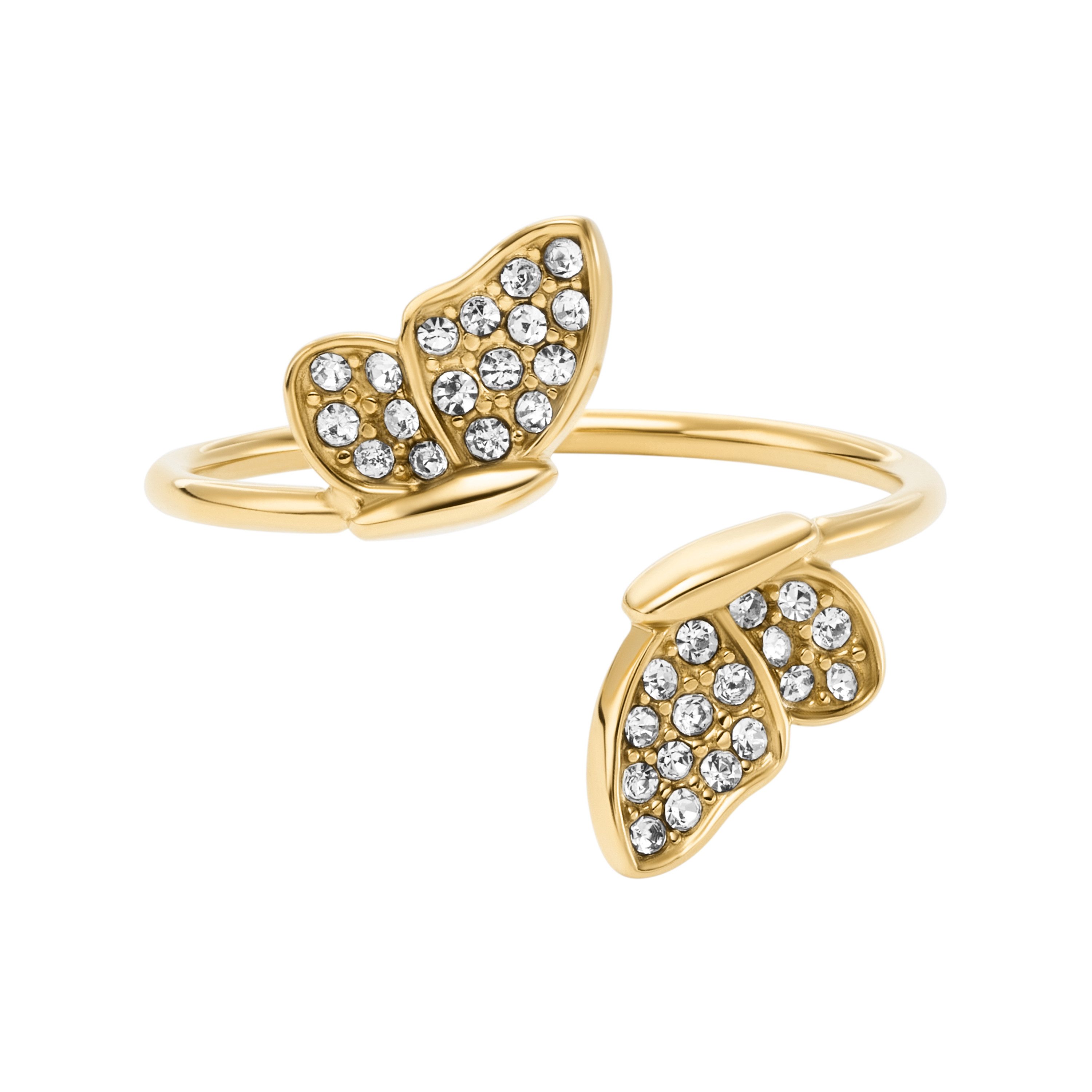 Fossil Fingerring Schmuck Geschenk Edelstahl SUTTON Schmetterling, mit Glasstein