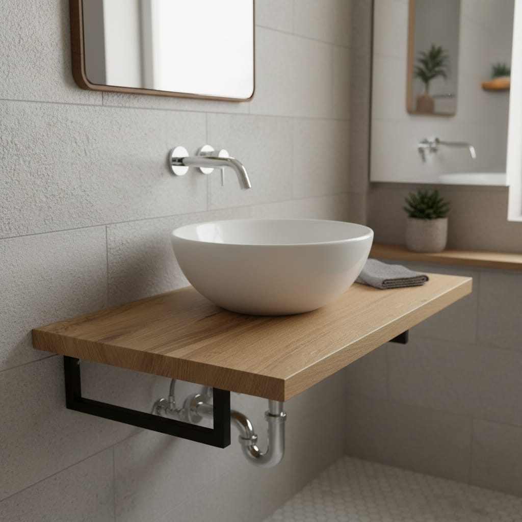 KEINerlei® Waschtischplatte Waschtischplatte Massive Eiche Holz mit gerade Kanten Hellbraun 44cm