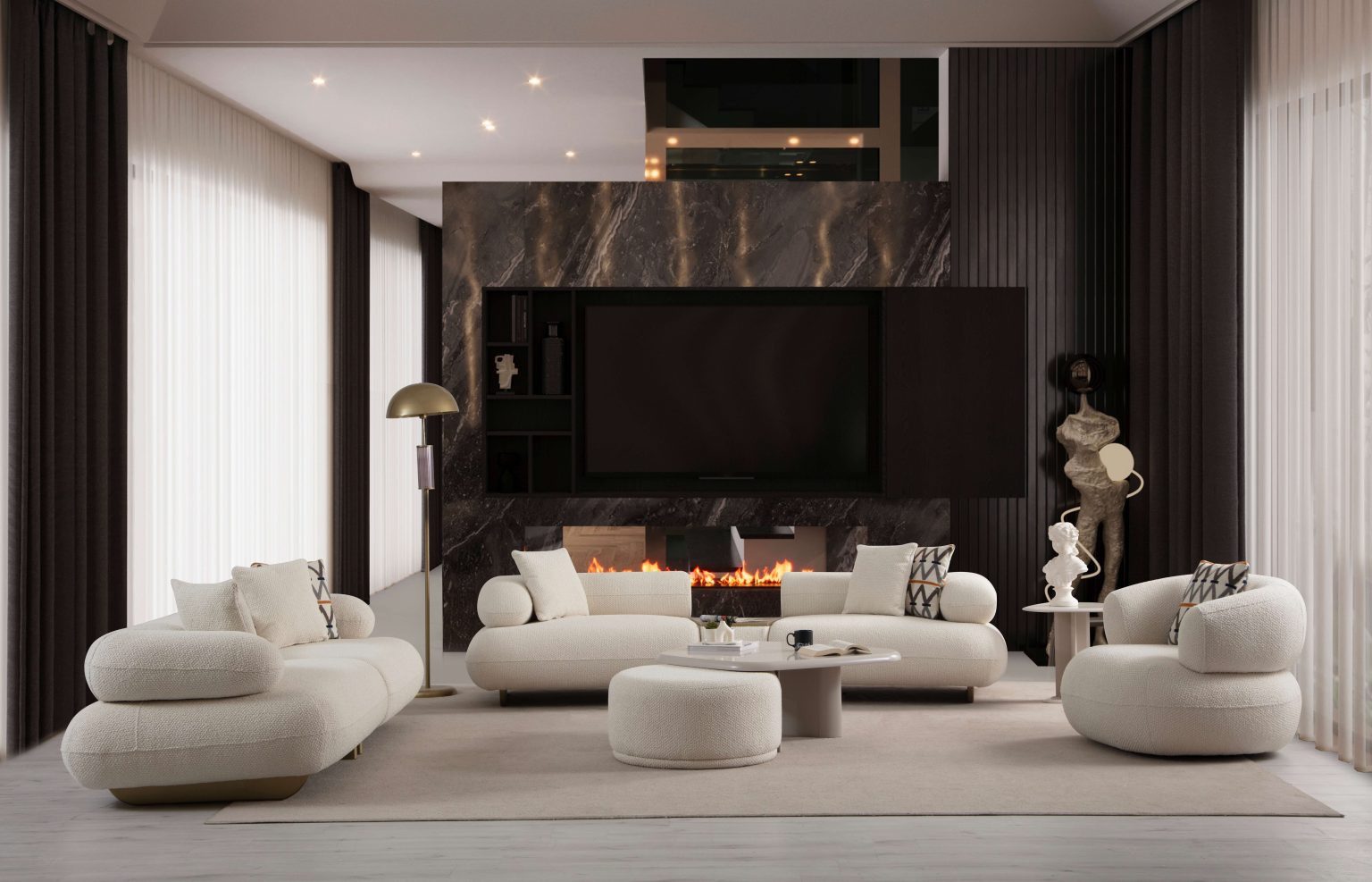 Bermo Home Sofa Premium Design-Wohnlandschaft "Wolkenkomfort" Bouclé-Edition, Bettfunktion, made in Europe