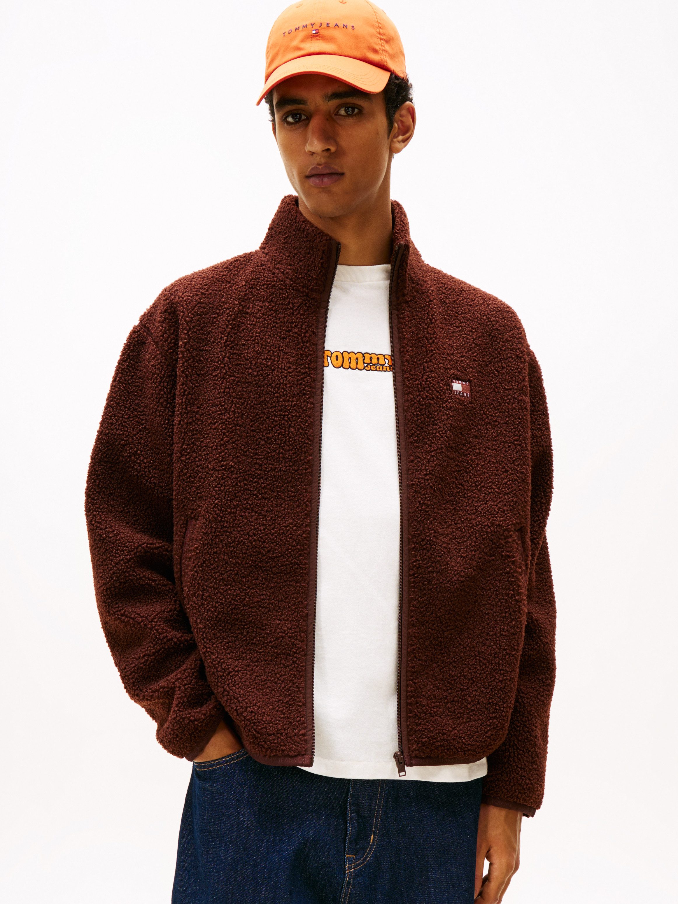 Tommy Jeans Sweatjacke BADGE TEDDY Relaxed fit, Teddy-Fleece, Stehkragen günstig online kaufen