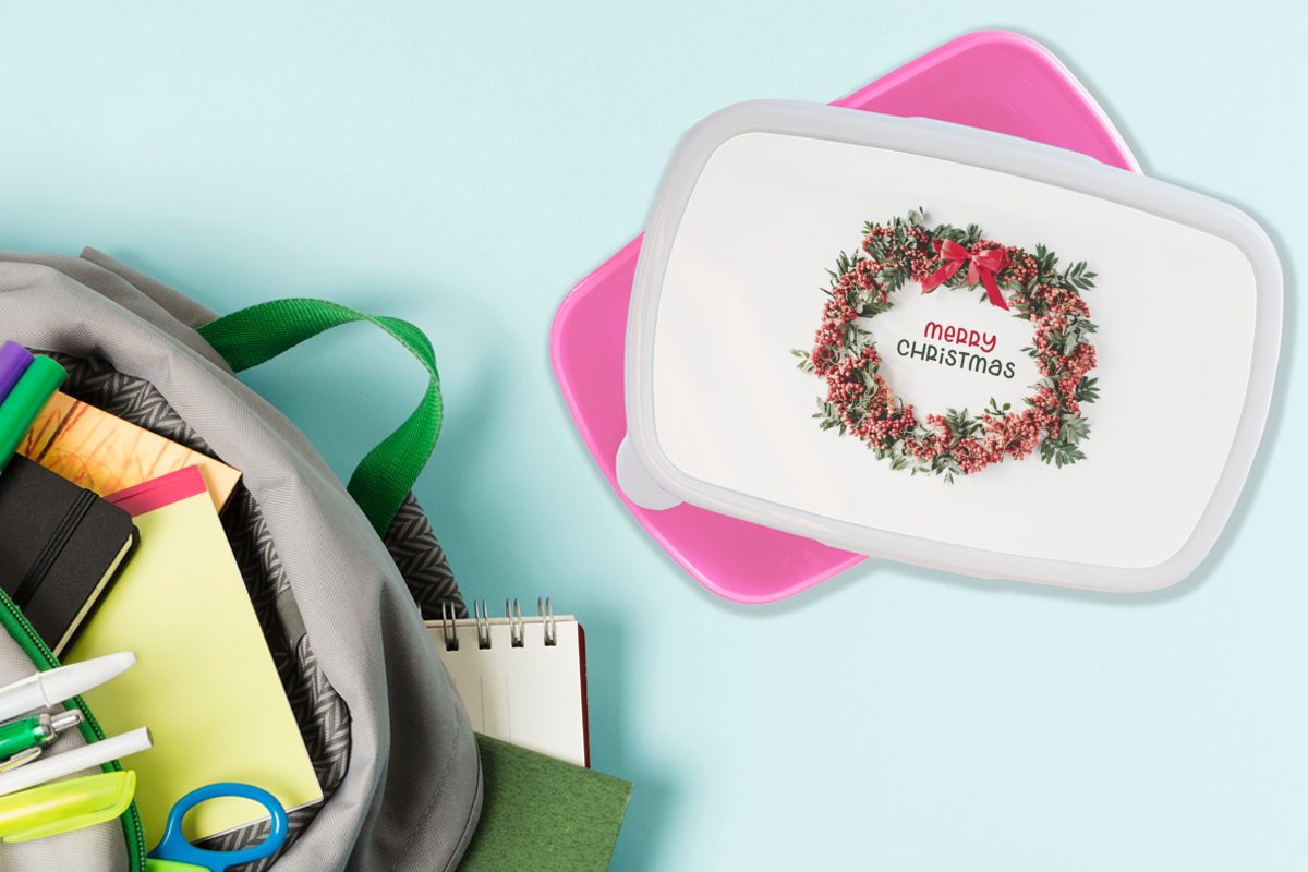 Erwachsene, Kinder, Mistelzweig Brotdose Weihnachtskranz, (2-tlg), für Kunststoff Winter Lunchbox Kunststoff, Snackbox, Mädchen, - - MuchoWow rosa Brotbox