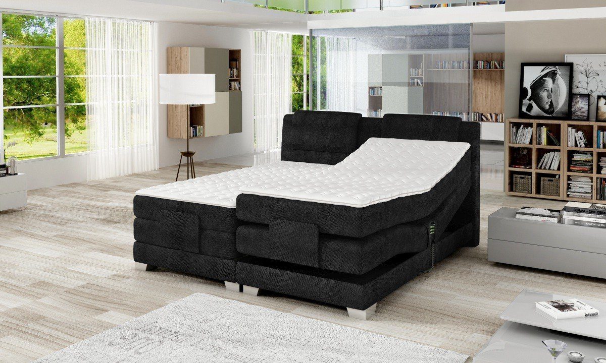 cm 140x200 zwei Matratzen Bett, Calais schwarz Sofa mit Modern Dreams Webstoff Stoffbett Komplettbett Boxspringbett Topper,