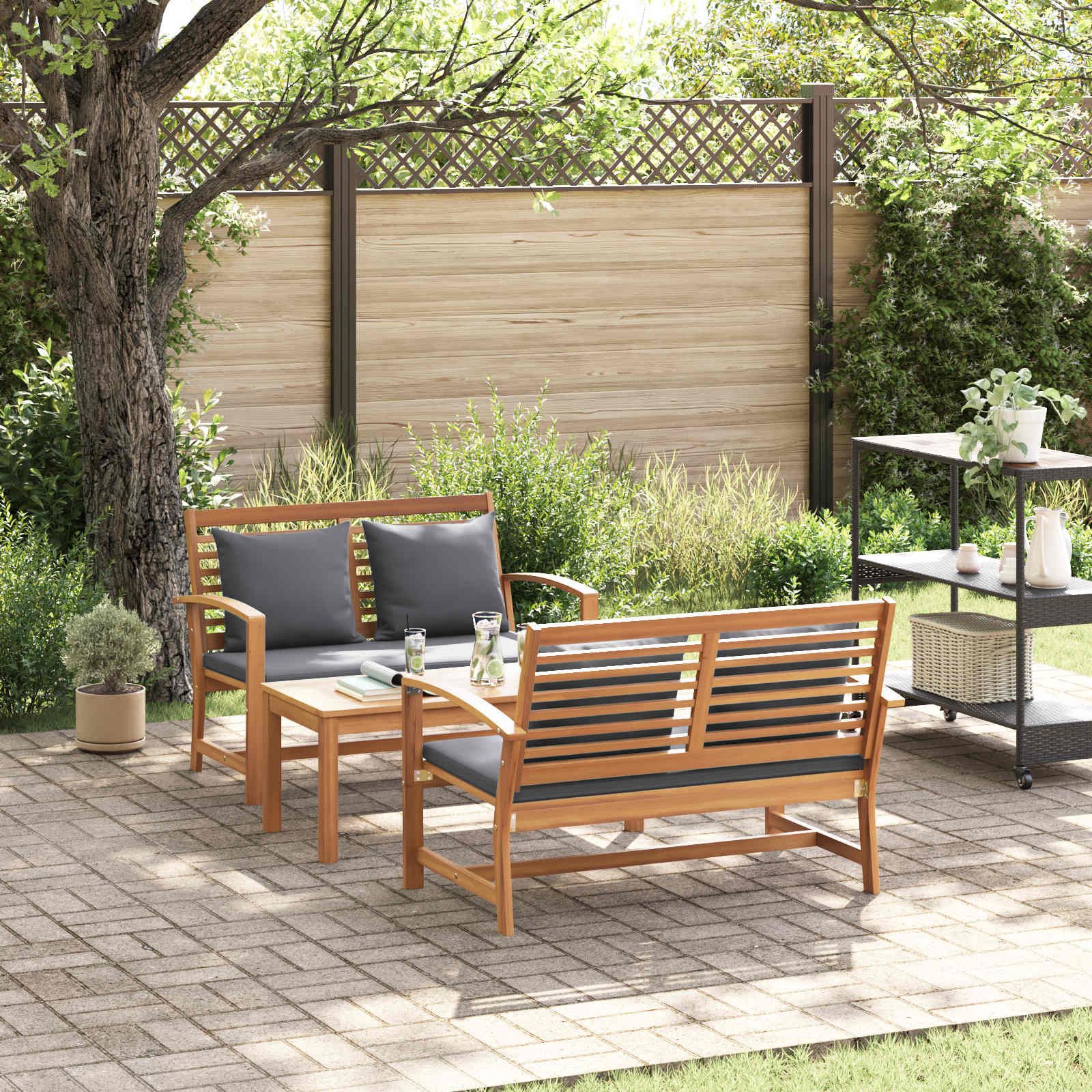 vidaXL Gartenlounge-Set Gartensofa-set 3 Stk. Natur Massives holz, (3-tlg)