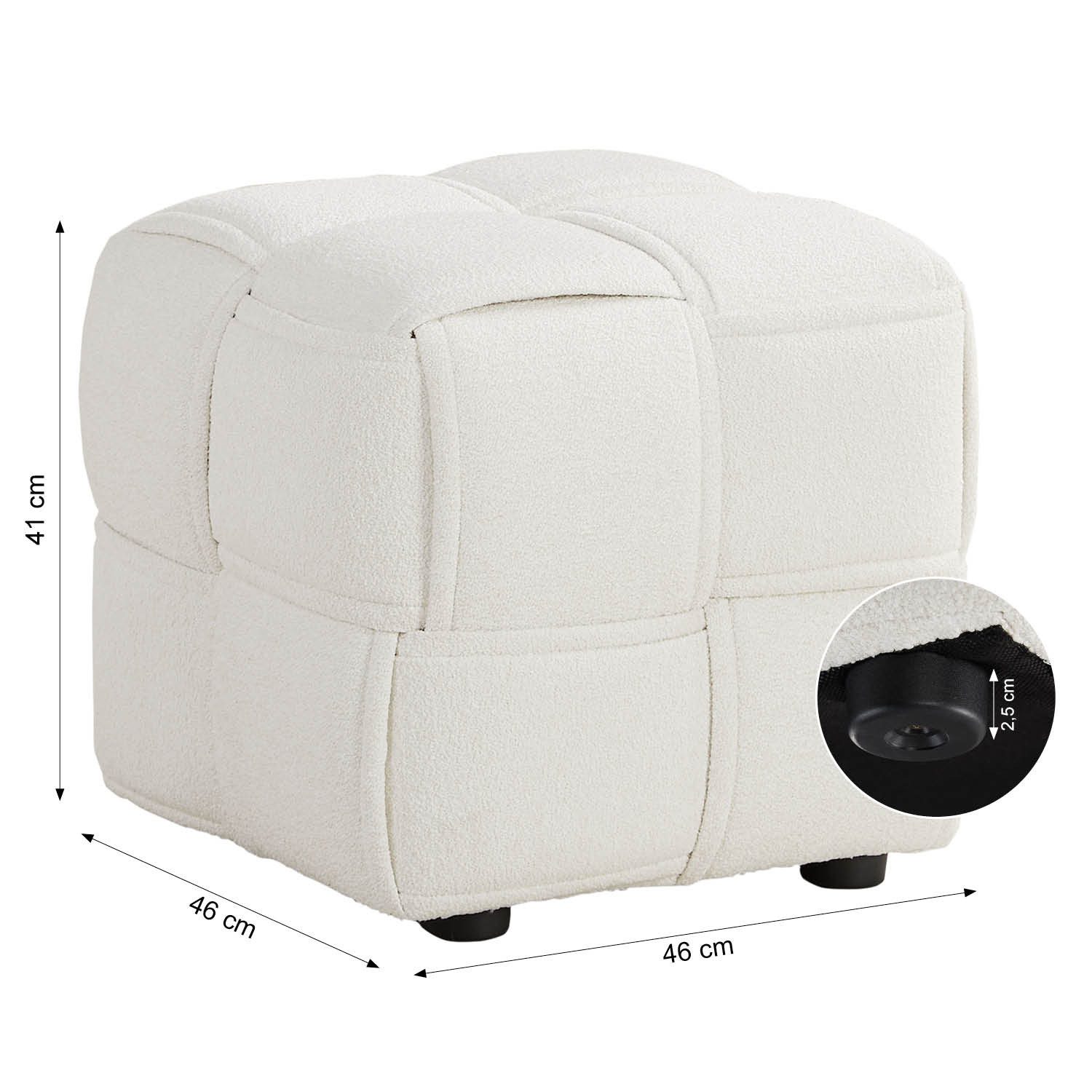 Homestyle4u Fußhocker Pouf Hocker Bouclé Stoff Beige Sitzwürfel Flechtmuster weich Fußablage, Teddystoff/Teddyplüsch Wohnzimmer