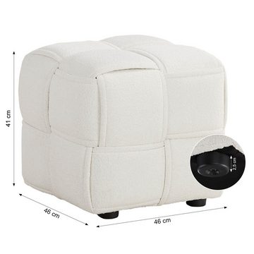 Homestyle4u Polsterbank Pouf Hocker Bouclé Stoff Beige Sitzwürfel Flechtmuster weich