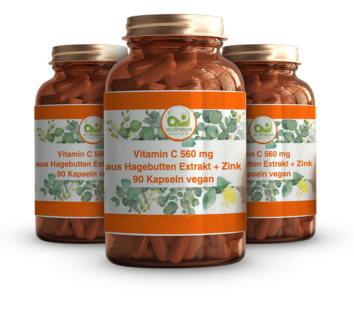 You&Nature Vitamin C 1000 mg 90 Kapseln aus Hagebutten Extrakt + Zink vegan Kapseln, 90 er 90 St., 0,0594 g, Vitamin C +Zink