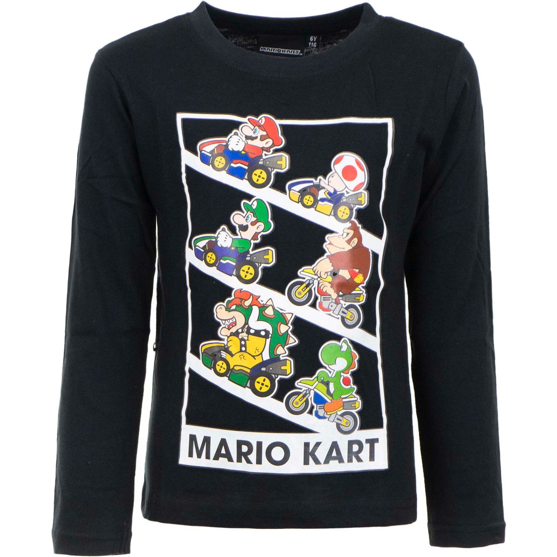 Super Mario T-Shirt SUPER MARIO KART LANGARM T-SHIRT Schwarz Jungen + Mädchen Gr. 98 104 110 116 122 128 ca. 3 4 5 6 7 8 Jahre