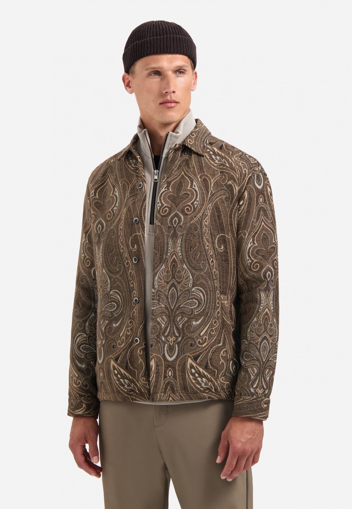 NO EXCESS Langarmhemd No Excess Jacquard-Overshirt mit Muster