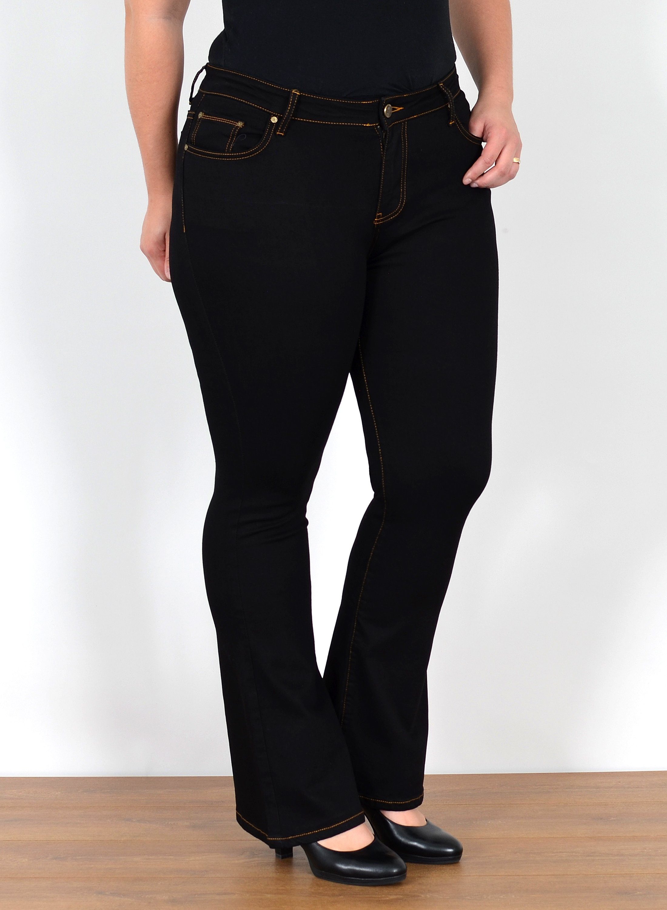 ESRA Bootcut-Jeans Bootcut Jeans Damen High Waist Schlaghose Damen Jeans Fl günstig online kaufen