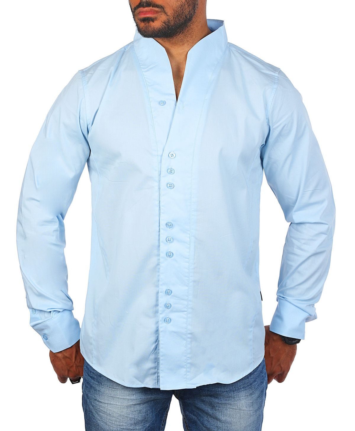 Langarmhemd Herren langarm Stehkragen Hemd H-902-regular fit