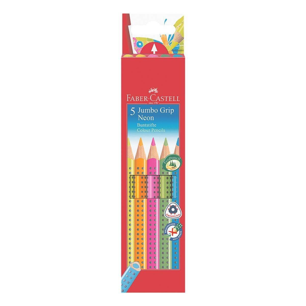 Faber-Castell Buntstift Jumbo GRIP Neon, (5-tlg), mit rutschfester Soft-Grip-Zone