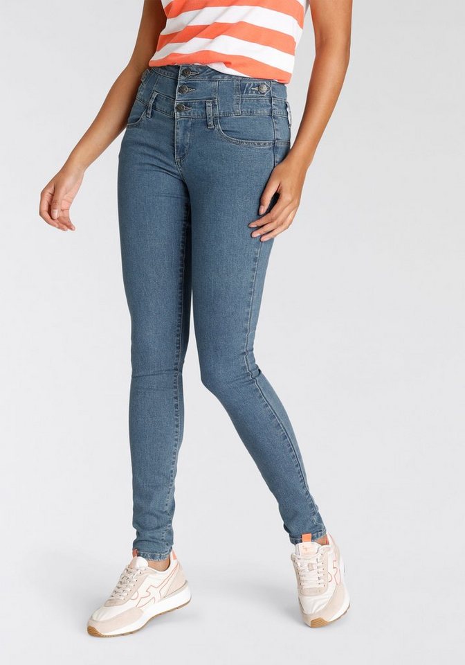 Arizona Skinny-fit-Jeans High Waist, Mit modischer Knopfleiste und  aufwendigem Bund