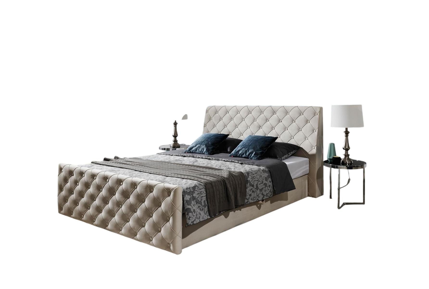JVmoebel Polsterbett Chesterfield Bett Samt Beige mit eleganten Details, Made in Europe