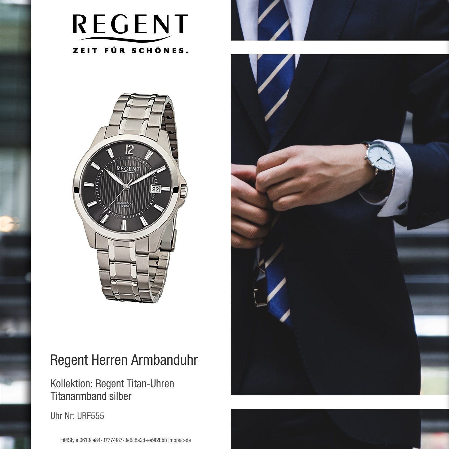 mittel (ca. silber Herren Titanarmband rund, 39mm), Regent Herren-Armbanduhr Regent Armbanduhr Analog, Quarzuhr