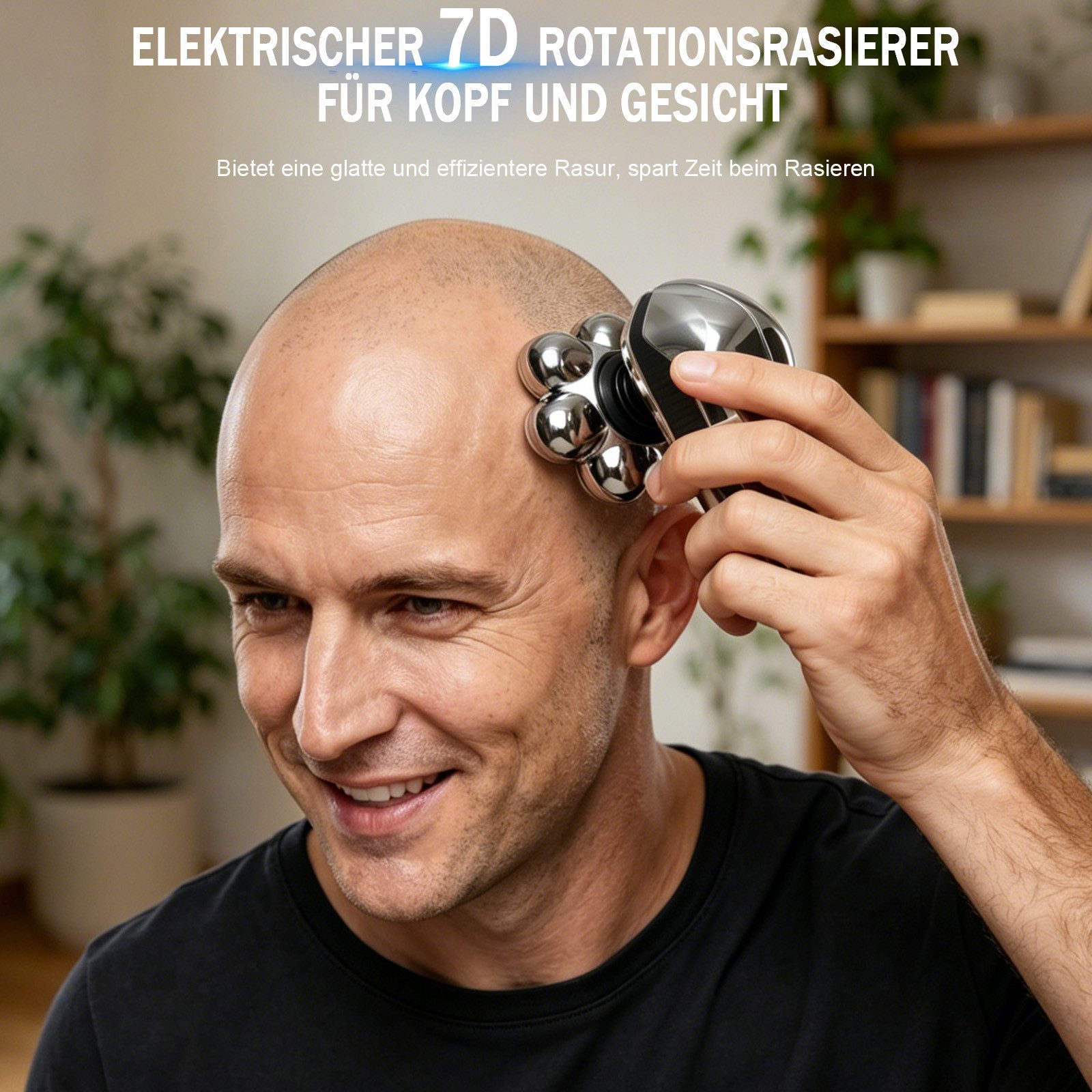 AKKEE Elektrorasierer Glatzen Rasierer Herren, Upgrade-7D Kopfrasierer Glatze, Aufsätze: 7, Haarschneider (3/5/7 mm), Nass-& Trockenrasur, IPX6 Wasserdicht, LED-Anzeige Bart Nasenhaar Trimmer Pflege Kit