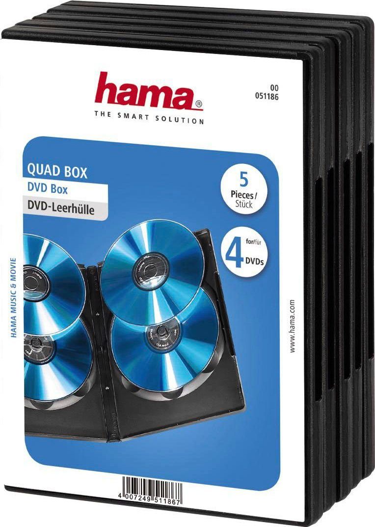 Hama DVD-Hülle DVD-Leerhülle Quad Box, 5er-Pack, Schwarz