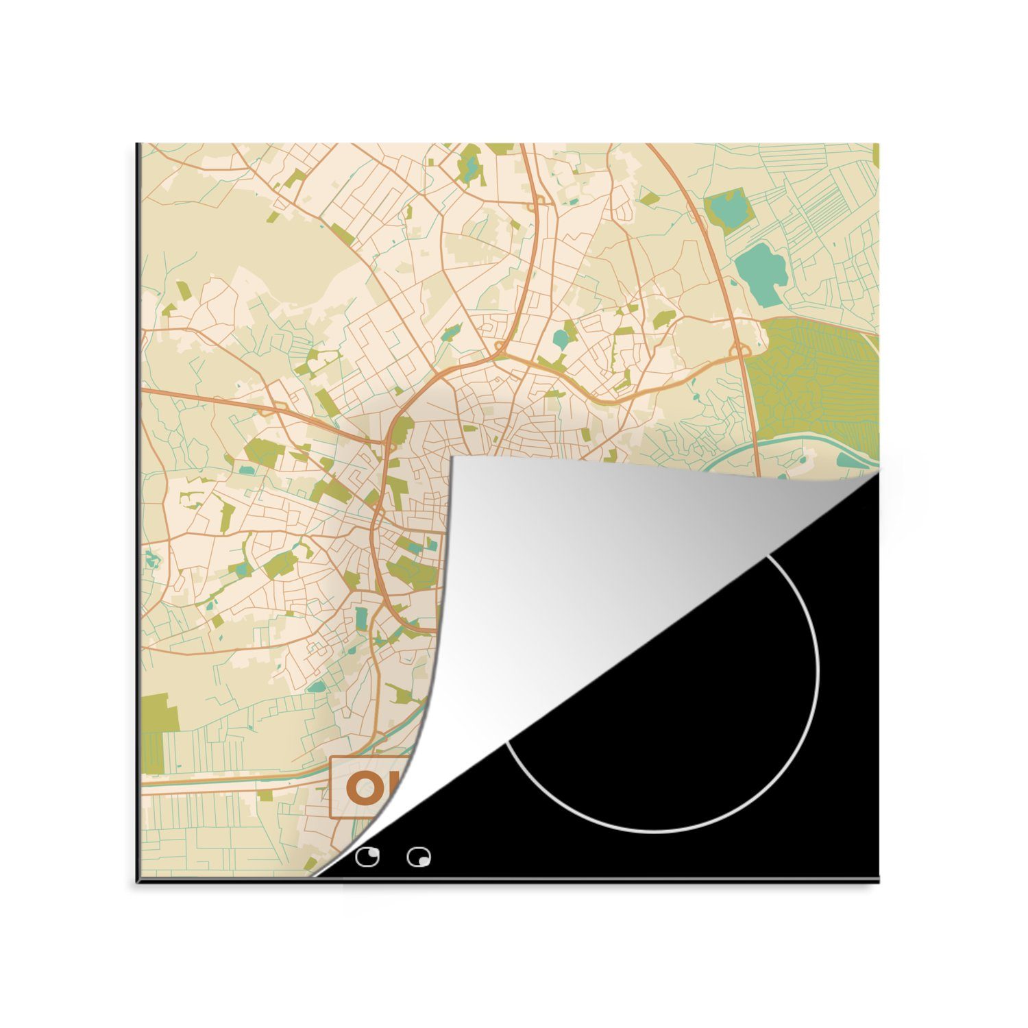 MuchoWow Herdblende-/Abdeckplatte Karte - Oldenburg - Jahrgang - Karte, Vinyl, (1 tlg), 78x78 cm, Ceranfeldabdeckung, Arbeitsplatte für küche