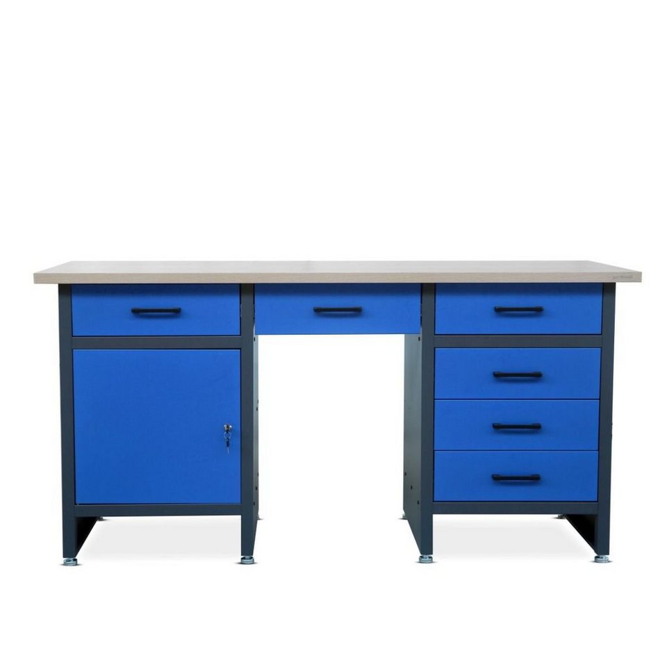 Jan Nowak Werkbank Werkbank Werktisch anthrazit-blau; 85x170x60, Werkbank  Werktisch anthrazit-blau; Holzplatte 85x170x60